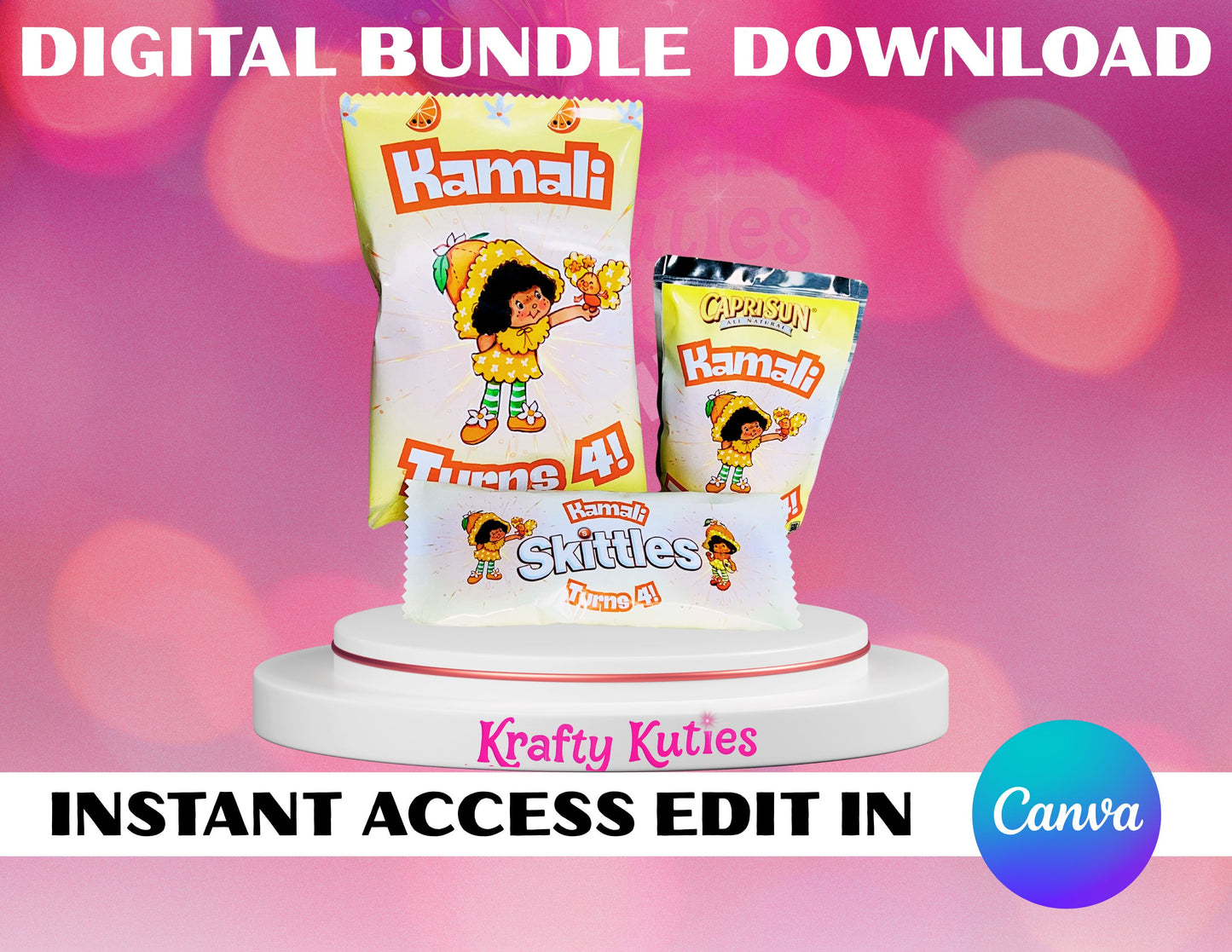 Miss Orange Canva Template Bundle – Editable Party Favor Set for Girls