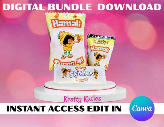Miss Orange Canva Template Bundle – Editable Party Favor Set for Girls